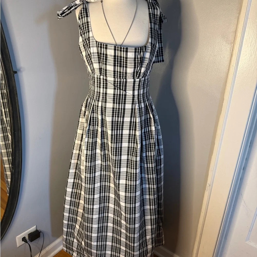 Maeve Anthropology Black & White Plaid Maxi Dress with Tie Straps - Picture 2 of 14